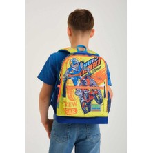 Coral High Kids Fosforlu Sarı Saks Motorsiklet Desenli Dört Bölmeli Okul Sırt Çantası 23742