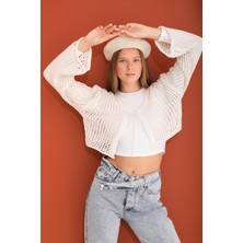 Şimal Kadın Bağcık Detaylı Triko Örme File Hırka 245088 -