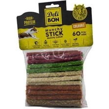 Delibon Munchy Renkli Orta Boy Deri Çubuk Köpek Ödülü 60 Adet