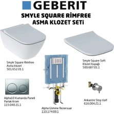 Geberit Smyle Square Rimfree ALPHA10 Soft Asma Klozet Seti, Parlak Krom