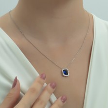 Usho Jewelry Pırlanta Modeli Şık Dikdörtgen Kolye 925 Ayar Gümüş