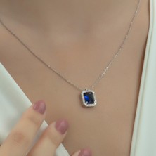 Usho Jewelry Pırlanta Modeli Şık Dikdörtgen Kolye 925 Ayar Gümüş