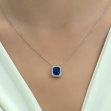 Usho Jewelry Pırlanta Modeli Şık Dikdörtgen Kolye 925 Ayar Gümüş