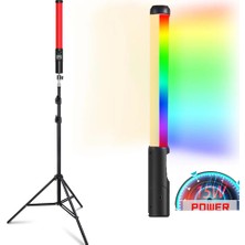 The Wlue Şarjlı 50 cm Rgb Stick 114 LED Işık 2.1 M Tripodlu Kumandalı Profesyonel Selfie Fotoğraf Sahne Işığı