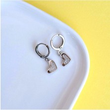Heppii Minimal Kalp Charmlı Küpe Kalpli Küpe Silver Renkli