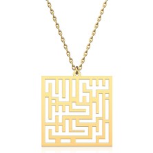 İndigo Takı Sade Kufi Besmele Altın Kaplama Gümüş Kolye