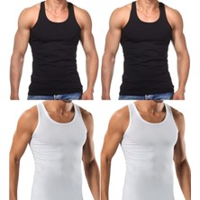 Maruf Shop 4 Adet Erkek Slim Fit Dar Kalıp Likralı Penye Sporcu Atleti(Rambo Atleti)