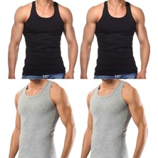 Maruf Shop 4 Adet Erkek Slim Fit Dar Kalıp Likralı Penye Sporcu Atleti(Rambo Atleti)