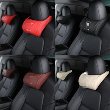 Wenchang Shop C Kırmızı Mektup Beyaz Stili Tesla Model 3 Model S x Model Y Q Araba Koltuk Başlık Boyun Yastığı Yastık Boyun Başlık 1 Adet (Yurt Dışından)