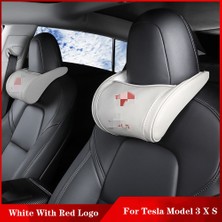 Wenchang Shop C Kırmızı Mektup Beyaz Stili Tesla Model 3 Model S x Model Y Q Araba Koltuk Başlık Boyun Yastığı Yastık Boyun Başlık 1 Adet (Yurt Dışından)