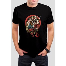 Ejderha Samurai Baskılı Siyah Tişört C833