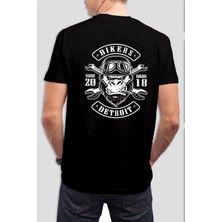 Motorcu Maymun Baskılı Siyah Tişört C836