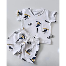 Drop Kids Bebek Pijama Takımı Kısakol Şort Kaykay Desen %100 Pamuk Yenidoğan Çocuk Pijama
