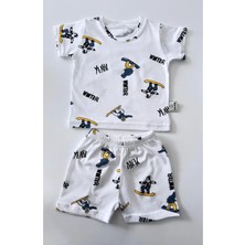 Drop Kids Bebek Pijama Takımı Kısakol Şort Kaykay Desen %100 Pamuk Yenidoğan Çocuk Pijama