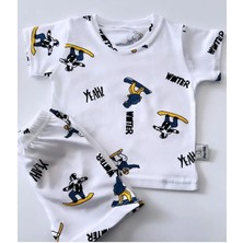 Drop Kids Bebek Pijama Takımı Kısakol Şort Kaykay Desen %100 Pamuk Yenidoğan Çocuk Pijama