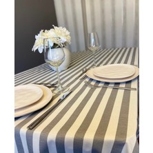 Calina Home Gri Beyaz Çizgili Leke Tutmaz, Sıvı Geçirmez Masa Örtüsü