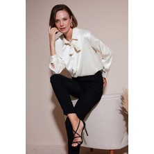 Lela Regular Fit Bağlama Detaylı Saten Gömlek Bayan Gömlek 611GO00159