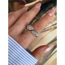 Pinery Jewels Vıp Seri - Iri Damla Zirkon Taşlı Ayarlanabilir Altın Kaplama Kadın Yüzük