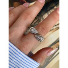 Pinery Jewels Vıp Seri - Iri Damla Zirkon Taşlı Ayarlanabilir Altın Kaplama Kadın Yüzük