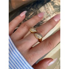 Pinery Jewels Vıp Seri - Iri Damla Zirkon Taşlı Ayarlanabilir Altın Kaplama Kadın Yüzük