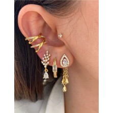 Pinery Jewels Zirkon Taşlı Çapraz Kadın Earcuff Kıkırdak Küpe