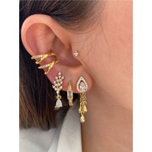 Pinery Jewels Zirkon Taşlı Çapraz Kadın Earcuff Kıkırdak Küpe