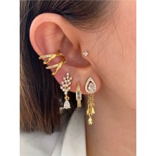 Pinery Jewels Zirkon Taşlı Çapraz Kadın Earcuff Kıkırdak Küpe