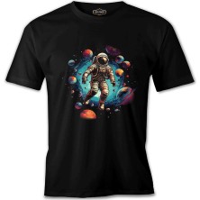 Lord T-Shirt Astronot - Gezegenlere Yolculuk Siyah Erkek Tshirt