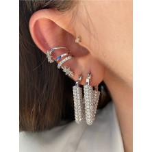 Pinery Jewels Vıp Seri - Full Taşlı V Tasarım Altın Kaplama Kadın Küpe Çifti