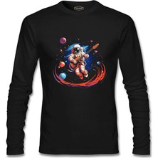 Lord T-Shirt Uzayda Gitar - Astronot Siyah Erkek Sweatshirt