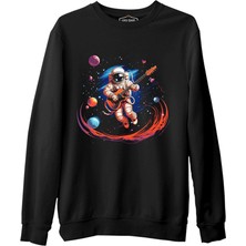 Lord T-Shirt Uzayda Gitar - Astronot Siyah Erkek Kalın Sweatshirt