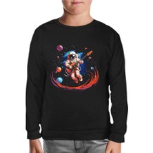 Lord T-Shirt Uzayda Gitar - Astronot Siyah Çocuk Sweatshirt