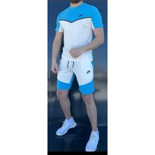 CombinX Sportswear Tech Fleece Mavi-Beyaz Şort Takımı