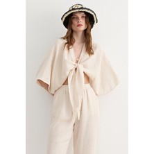 Tena Kadın Taş Yarasa Kol Ön Bağlamalı Gömlek