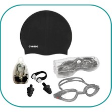 Avessa 3'lü Set Yetişkin Gözlüğü Havuz Seti Yüzücü Deniz Gözlüğü Havuz Gözlüğü + Bone + Kulak Burun Tıkacı Gri