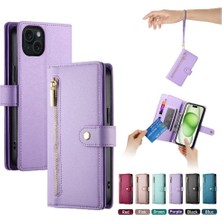 Gx Shop IPhone 15 Için Flip Case Artı Kickstand Cüzdan Bölmesi Bilek Kayışı Kart (Yurt Dışından)