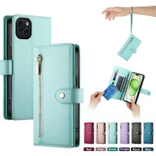 Gx Shop IPhone 15 Için Flip Case Artı Kickstand Cüzdan Bölmesi Bilek Kayışı Kart (Yurt Dışından)