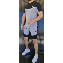 CombinX Sportswear Tech Fleece Siyah-Gri Şort Takımı