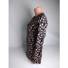 Yaşar Triko Kadın Siyah Gülkurusu V Yaka Uzun Kollu Yanları Yırtmaçlı Yazlık Viskon Likralı Anne Penye Tişört Bluz