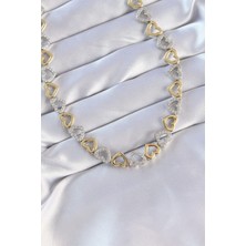 Çarşı Point Vip Seri Pirinç Çift Renk Zirkon Taşlı İçi Boş Kalp Tasarımlı Kolye