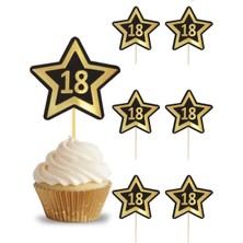 Parti Adresi 18 Yaş Temalı Kürdan Yıldız Şeklinde Cupcake Kürdanı Pasta Süsü 10'lu