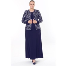 Ladies First Büyük Beden 3911 Lacivert Ceket+Elbise Takım