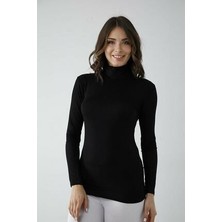 DHN Kadın Yarım Boğazlı Uzun Kollu Likralı Penye Body