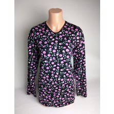 Yaşar Triko Kadın Siyah Gri V Yaka Uzun Kollu Yanları Yırtmaçlı Yazlık Viskon Likralı Anne Penye Tişört Bluz