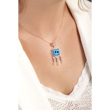 Agai Silver Iki Gözlü Süryani Nazar Boncuğu Model Telkari Rose Kaplama Gümüş Kolye