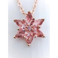 Aurora Jewelry Kadın Rose Gold Zincir Kaplama Zirkon Taşlı Pembe Lotus Çiçeği Kolye