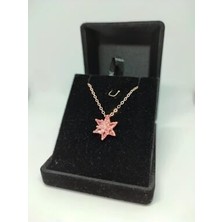 Aurora Jewelry Kadın Rose Gold Zincir Kaplama Zirkon Taşlı Pembe Lotus Çiçeği Kolye