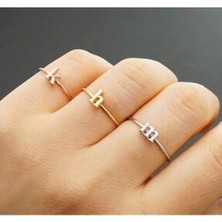 Agai Silver 925 Ayar Gümüş Altın Kaplama Harfli Yüzük