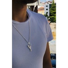 Agai Silver Zincirli Tarak Makas Gümüş Erkek Kuaför Kolye