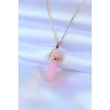 Clariss 316L Çelik Gold Renk Kristal Pembe Taş Model Kadın Kolye